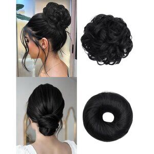 2PCS Messy Bun Hair Piece-Large Wavy Curly & Donut Updo Hair Pieces Set, Scrunch